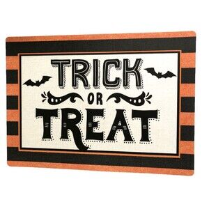Halloween Trick or Treat Placemats Vinyl Foam Back Black Orange Bats Set of 4